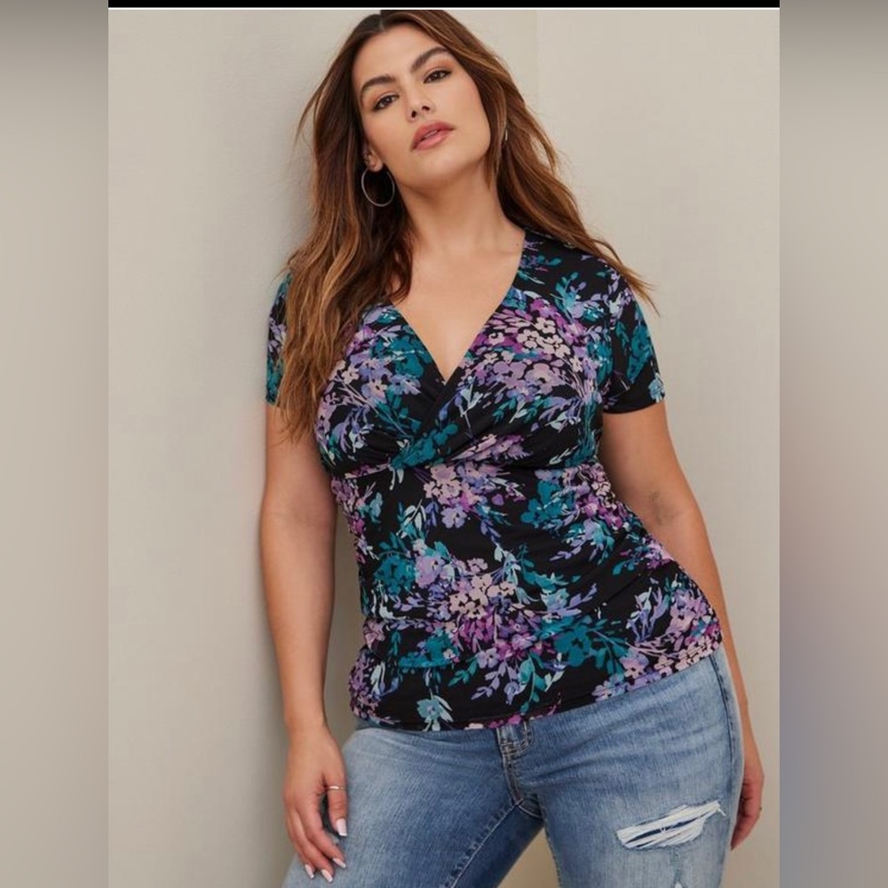 Torrid Stretch Mesh Surplice Neckline Shirred Top